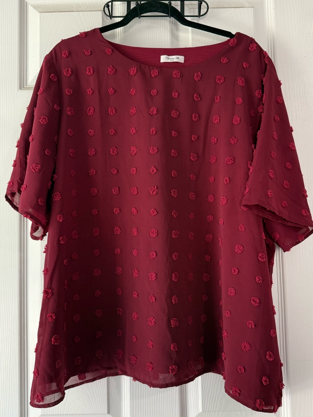 Textured Chiffon Women's Blouse XXXL Blooming Jelly Lined Burgundy 3XL